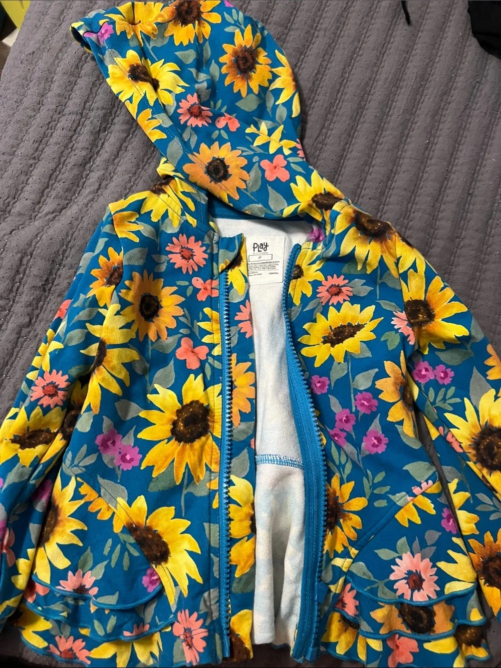 Little Sleepies  Kids' Blue Sunflower Hooded Jacket
